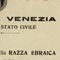 Ricevuta di dichiarazione di "appartenenza alla razza ebraica" del comune di Venezia, 22 febbraio 1939